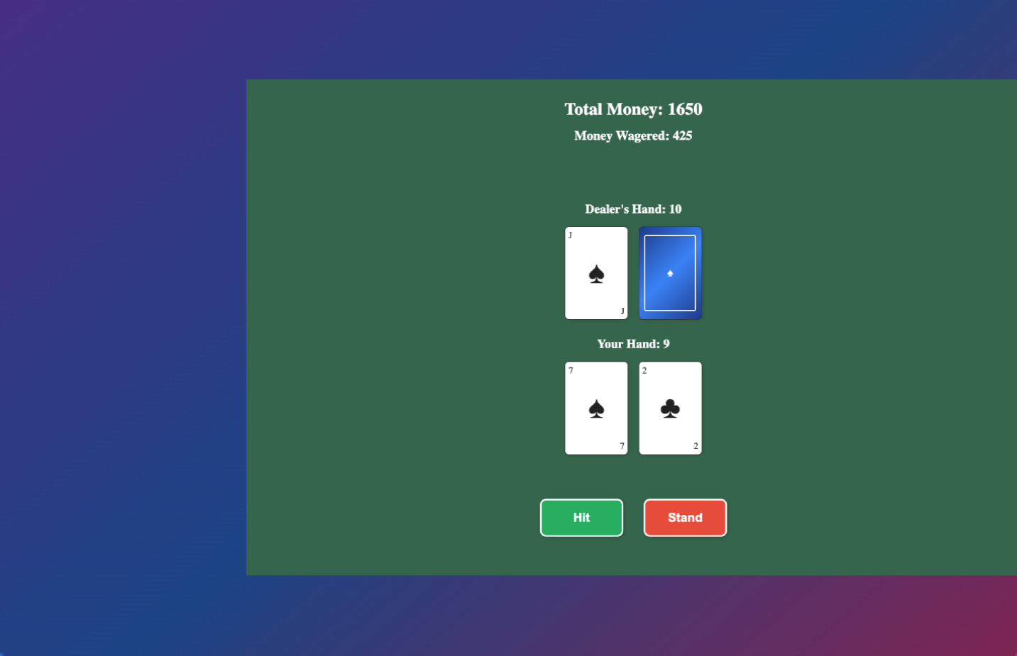 Blackjack app screenshot