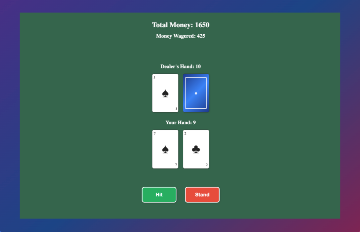 Blackjack app screenshot